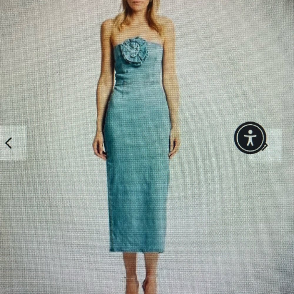 Strapless Denim Maxi Dress with Floral Detail